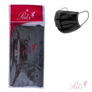 Máscara Tripla Preta TNT com Elástico 20 un Poli